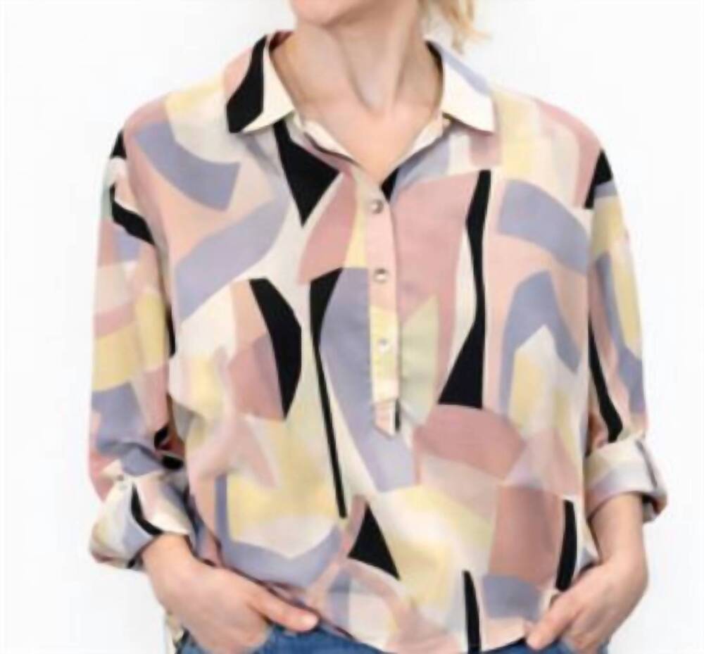 NEW FLORAL & IVY button front roll tab sleeve top in multi
